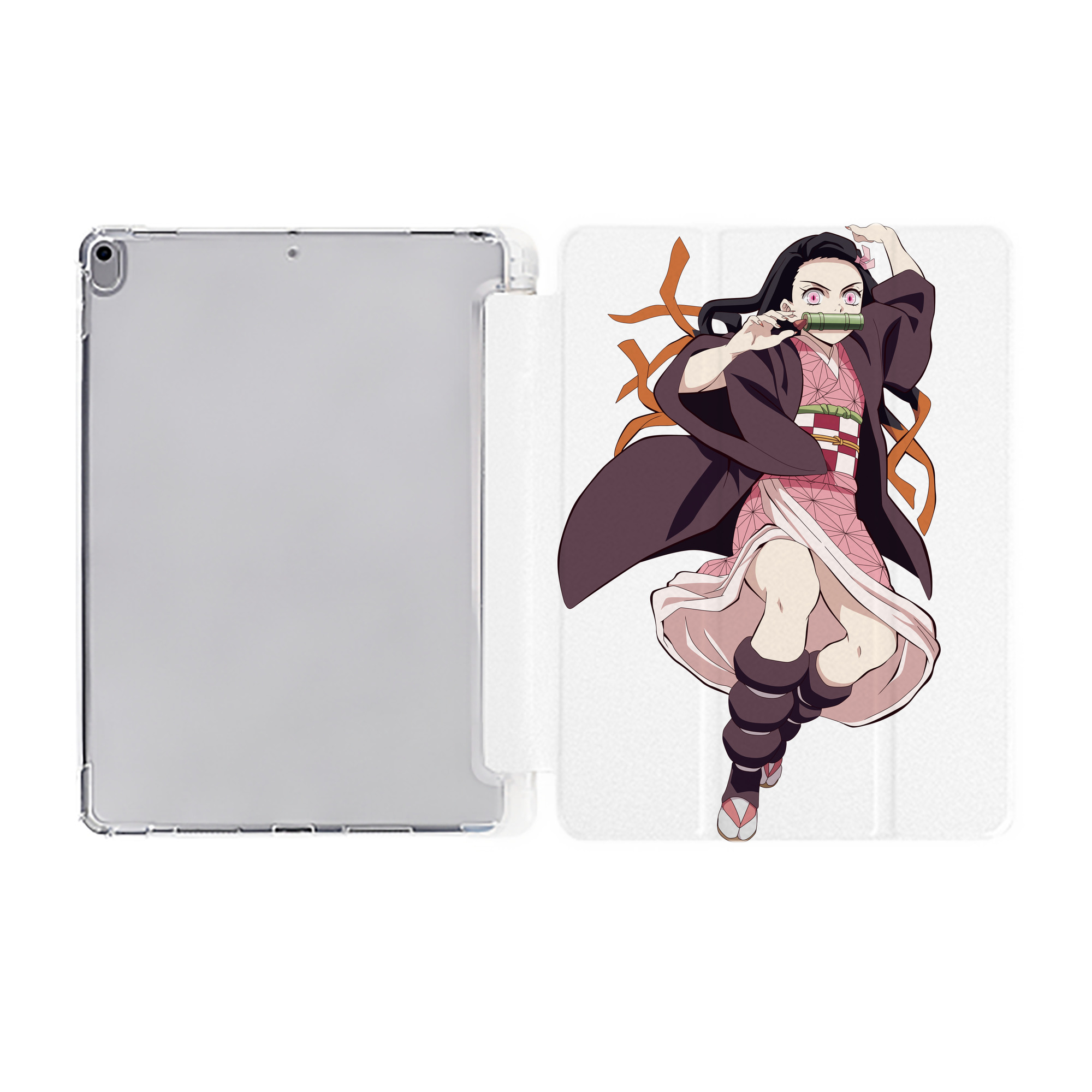 （画像用） 鬼滅の刃（きめつのやいば）竈門 禰󠄀豆子／かまど ねずこ Kamado Nezuko IPad ケース ペン収納付き 三つ折りスタンド PUレザー×シリコン 対応機種9.5/10.5/10.9インチ